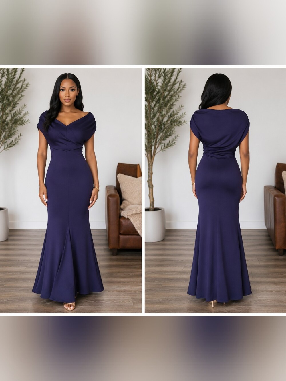Elegant Navy Off-the-Shoulder Mermaid Gown – NWOT